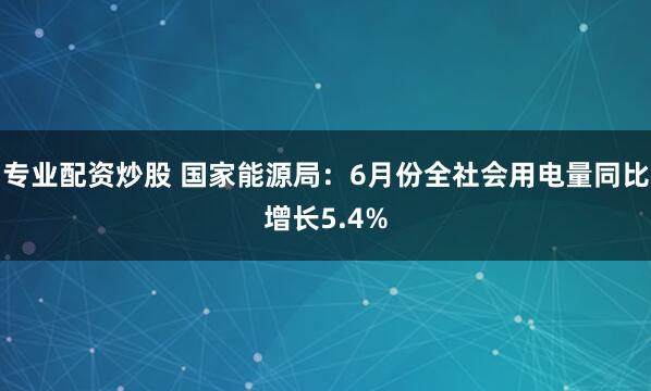 专业配资炒股 国家能源局：6月份全社会用电量同比增长5.4%